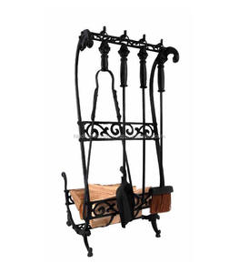 Juego de Herramientas para Chimenea de Hierro con Recubrimiento de Polvo Negro con Soporte para Leños - Product Image 5