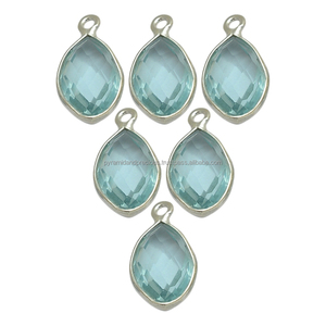 Aqua Quartz Marquise Shape Bezel <b>Pendant</b> - March <b>Birthstone</b> Charms <b>Pendant</b> - Product Image 2