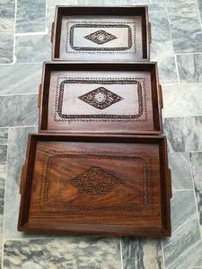 Plateau de service en bois avec incrustation en bois de rose, plateau en bois artisanal pakistanais, plateau de décoration en bois massif, plateau de cuisine en bois massif - Product Image 3