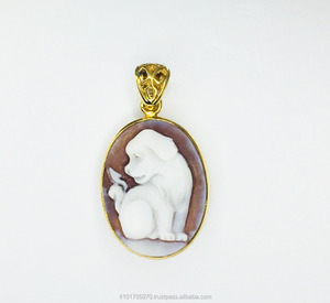 Haute qualité 925 argent Sterling Sardonix coquille camée à la main Animal Design plaqué or pendentifs à breloque pour cadeaux - Product Image 2