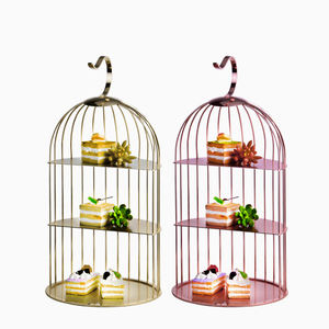 กรงนก3ชั้นเงินยืนคัพเค้กแต่งงาน - Product Image 1