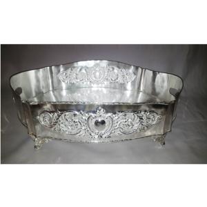 Plateau ovale en argent brossé, avec poignées, boissons pour le petit déjeuner, table basse, décor pour salon et cuisine - Product Image 1