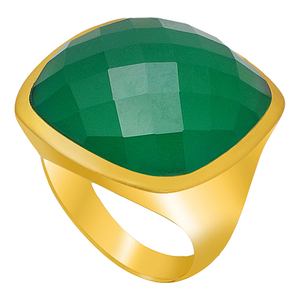 Carré vert Onyx Gemstone Argent Sterling 925 Plaqué Or Bague Bijoux Lunette Réglage Bague À La Mode pour Cadeau De Mariage Fête. - Product Image 2