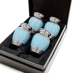 Classic Royal Blue <b>Memorial</b> Set of 4 Includes Velvet <b>Box</b> Adult Cremation Urns <b>for</b> <b>Pets</b> Funeral Ashes Brass/Aluminum Material - Product Image 6