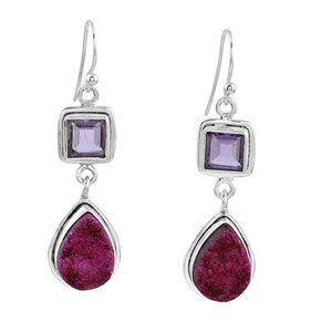 Pera Druzy Amethyst Square Gemstone 925 Sterling Silver Ear Wire Pendientes colgantes Pendientes de moda para boda, compromiso. - Product Image 4