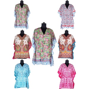 Style turc court caftan Abaya musulman sans manches Maxi robe col en V coton avec motif grande taille longueur au genou adultes fabriqués en inde - Product Image 1