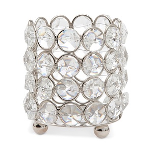 Nouveauté : Porte-bougies en métal argenté et cristal pour la maison et la décoration de table de mariage, porte-bougies votif rond - Product Image 1