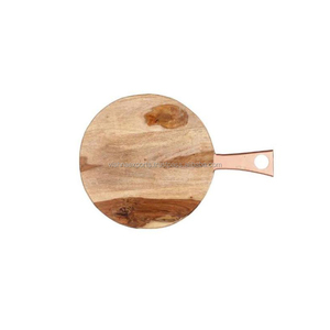 Bloque redondo de madera de acacia con elegante mango de metal - Product Image 1
