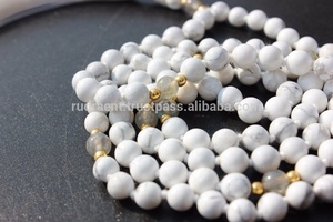 Perles de prière Howlite pierres précieuses fabriquées à la main gland Mala perles collier 108 perles nouées Mala collier cadeau - Product Image 2