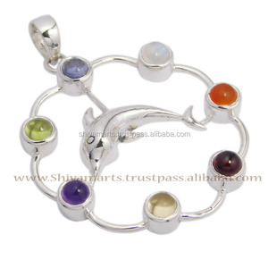 Nuevo diseñador de amatista Natural Multi piedra preciosa Chakra colgante 925 plata esterlina joyería fina colgantes y dijes collar - Product Image 2