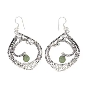 Best Selling S925 Sterling Sliver Green Amethyst Gemstone Earring Handmade Fancy Silver Jewelry