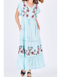 Robe Maxi brodée de Style américain, manches évasées, tenue de soirée d'été - Product Image 3