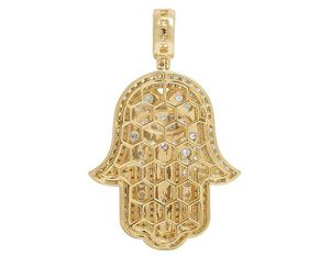Pendentif Main de Hamsa serti de diamants glacés 4,0 Ct Or jaune 14 carats pour homme, bijoux Hip Hop personnalisés - Product Image 3