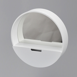 Round Shape Bentwood Hanging Mirror with Storage Cabinet