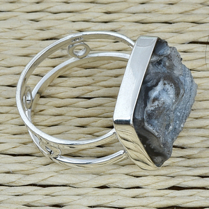 Anillo clásico Chapado en plata de ley 925, piedra preciosa cuadrada sin cortar Druzy, joyería de moda Unisex para fiestas de boda - Product Image 3