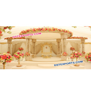 Conjunto de Mandap de boda de triple Pilar Estilo tradicional Mejor Mandap DE BODA indio Fabricante y exportador de escenario de boda hindú EE. UU. - Product Image 1