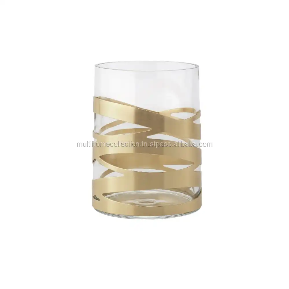 Porte-bougie en verre avec bande décorative Centre de table de mariage Porte-bougie en laiton de qualité supérieure Porte-bougie pour la célébration