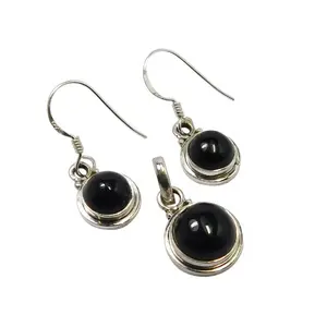 Hiếm màu đen onyx đá quý trang sức Set 925 Sterling bạc bông tai mặt dây chuyền bộ đồ trang sức Bán Buôn Đồ trang sức Nhà cung cấp cho người phụ nữ