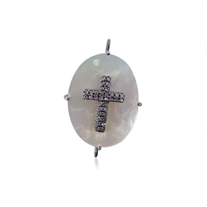 भारतीय डिजाइन प्रशस्त हीरे पार प्राकृतिक गोमेद रत्न कनेक्टर 92.5 स्टर्लिंग चांदी के गहने