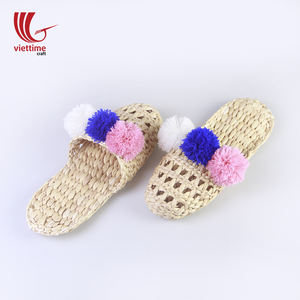 ขายส่ง/ฟางรองเท้าแตะในร่มสำหรับโรงแรมและสปารองเท้าแตะผักตบชวาธรรมชาติ100% พร้อม Pompoms - Product Image 5