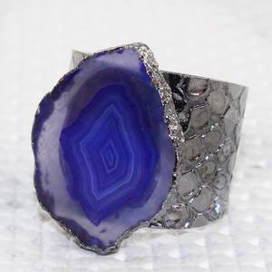 Natural Blue Agate Slice <b>Ring</b> Freeform Electroplating Adjustable <b>Rings</b> Large Size <b>Mens</b> Wedding <b>Rings</b> <b>for</b> Everyday Wear Jewelry - Product Image 2