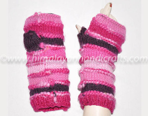 Multi Color Lining Hand Knitted Wool Fingerless Hand Warmers - Product Image 4