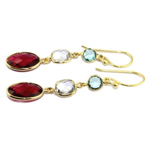 ต่างหูห้อยระย้าประดับพลอยหลากชนิดสำหรับผู้หญิง ชุบทอง งานแฮนด์เมด ตัวเรือนแบบฝังขอบ ต่างหูแบบยาว ของขวัญ - Product Image 4