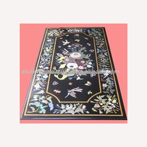 Beautiful Pietra Dura Black Marble Dining Table Top - Product Image 1