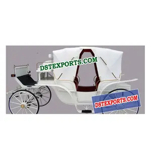 Horse Drawn White Buggy Princess Wedding Victoria Horse Carriage Horse Drawn White Carriage With Black Seeting