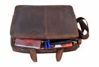 Vente en gros de sacoche pour ordinateur portable de 15.6 pouces en cuir véritable marron Sac à main Sac à bandoulière de bureau pour hommes