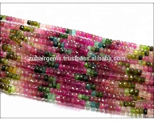 Cuentas microfacetadas de turmalina multicolor Natural de alta calidad, hebras de Rondelle plateadas sueltas para la fabricación de joyas - Product Image 1