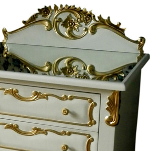 Furniture Hand Carved <b>Wood</b> Nightstand With Mirror Top French Style - Product Image 5