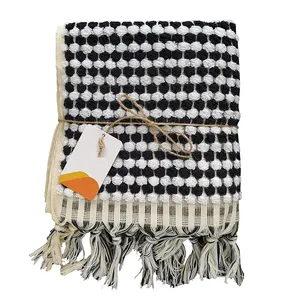 Pom Pom Geruite Hand Keuken Kleine Handdoek Peshkir Pestemal Turkse Zwarte En Witte Huis Decor Decoratieve Handdoeken