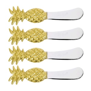 Juego de cuchillos para queso único, herramientas para queso, cuchillo chapado en oro de acero inoxidable con mango de extremo de piña - Product Image 4
