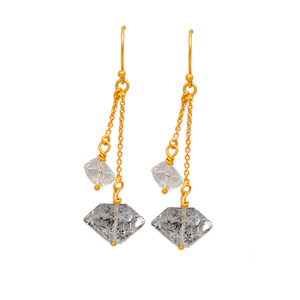 Pendientes de cadena colgantes con forma de once sin cortar de piedras preciosas de Herkimer, pendientes de plata de ley 925 hechos a mano, joyería chapada en oro para mujer - Product Image 1