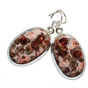 Magnifiques boucles d'oreilles en argent sterling 925 massif avec pierre précieuse naturelle de jaspe pavot, fabriquées à la main, bijoux au prix de gros par un fournisseur indien - Product Image 2