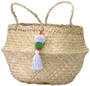 Cesta de almacenamiento plegable hecha a mano de Vietnam para el vientre de algas marinas con asas Tamaño ecológico y personalizable - Product Image 4