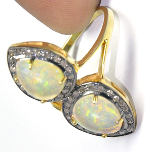 Anillo de dos piedras de ópalo genuino y plata esterlina con pavé de diamantes Diseño hecho a mano Fabricante al por mayor Joyería - Product Image 3