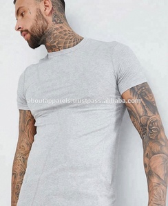 Camiseta ajustada de manga larga para hombre para gimnasio 95% algodón 5% Elastano dobladillo curvo de palangre T Material de poliéster/algodón alargado - Product Image 4
