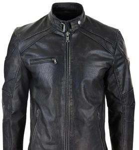 แจ็กเก็ตฤดูหนาวไซส์ใหญ่พิเศษของผู้ชายหนังแกะแท้สีดำทรงสลิมฟิตสไตล์นักขี่มอเตอร์ไซค์มีซิปกันน้ำ - Product Image 4