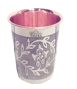 Indian Handmade Embossed Etching 12 Oz Copper Stainless Steel <b>Glass</b> Tumbler - Product Image 1