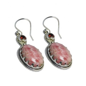 Wholesale 925 Sterling Silver Vintage Drop Rhodochrosite <b>Garnet</b> Multi Gemstone Fashionable Jewelry for Women's Party Wear - Product Image 1