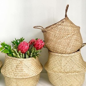 Handmade Seagrass <b>Basket</b> Vietnam Double Tier Handles European Market Kitchen <b>Bathroom</b> Natural Rustic - Product Image 6