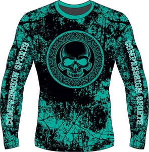 Camiseta Deportiva de Compresión para Hombre, Manga Larga, Protección UV, Impresión por Sublimación, Secado Rápido, Diseño de Calavera Azul - Product Image 6