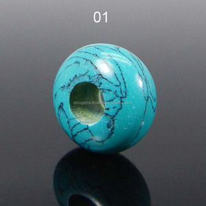 Cuentas de piedras preciosas sueltas redondas de 14x8x4,5mm, color verde, turquesa, sintético, agujero grande, IG5613 - Product Image 1