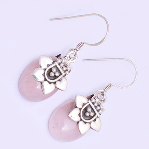 Pendientes colgantes de diseñador de Plata de Ley 925 con piedras preciosas de corte ovalado de cuarzo rosa, joyería romántica plateada, pendiente de moda. - Product Image 2