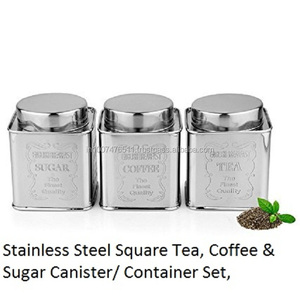 STAINLESS STEEL ENGRAVED TEA/COFFEE/SUGAR <b>CADDIES</b> - Product Image 1