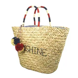 Natural seagrass basket straw bag with handles high quantity 2019 wholesale