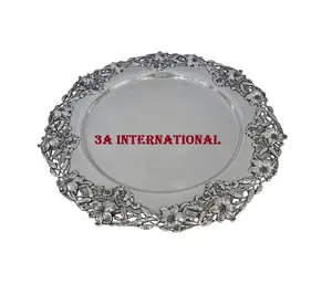 Placa carregadora de metal para hotel tabletop, placa carregadora de metal banhada à prata multifuncional de qualidade ideal para decorar jantar