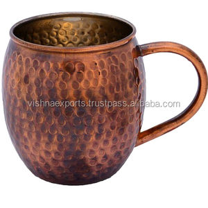 Taza de cobre martillado antiguo de 16 oz, diseño moderno en forma de barril, empuñadura, vasos de acero inoxidable de Metal ecológicos - Product Image 1